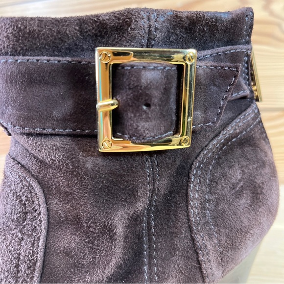 COPY - Tory Burch Adrienne Ankle Boots 7M Booties Brown Suede Leather Wedge Zip… - Picture 9 of 16